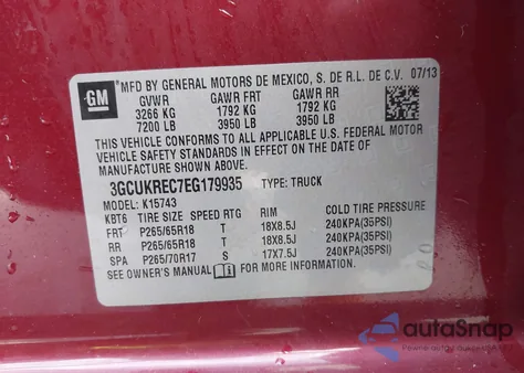 2014 Chevrolet Silverado 1500 1Lt z USA, uszkodzony, nr VIN 3GCUKREC7EG179935